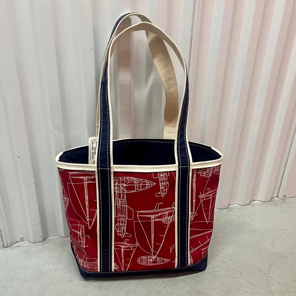 Vintage L.L.Bean Shipwright printed canvas boat & tote bag made in USA red